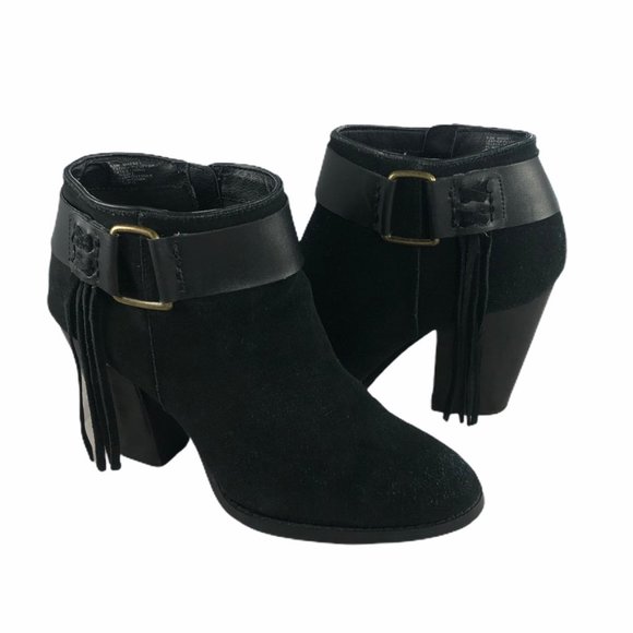 Kensie Shoes - Kensie 'Massey' Black Leather Fringe Ankle Boots